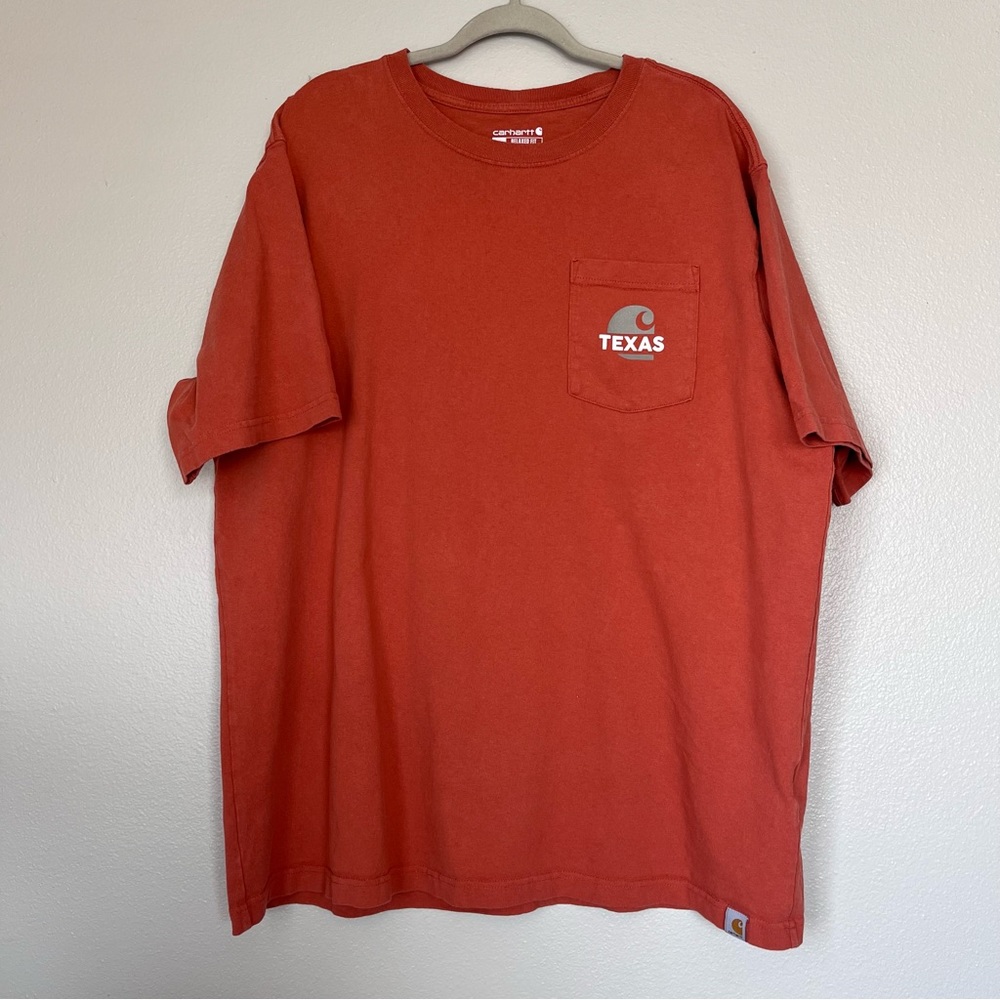 Carhartt Crew Neck Mens Short Sleeve Orange Texas Pocket Tshirt 2XL   XXL Cotton